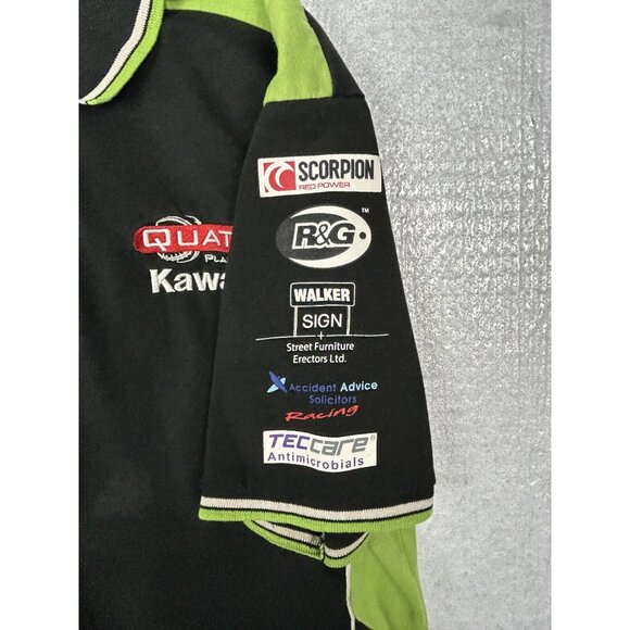 Kawasaki Quattro Plant Official Polo Shirt Men L Racing Motorcycle Black Green - Picture 5 of 13